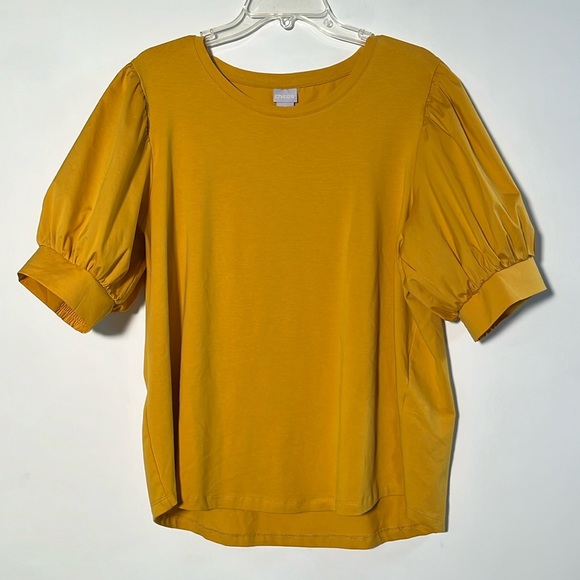 CHICO'S Cottage Coastal Smocked Puff SLV Scoop Cotton Marigold Brunch Blouse XL - Picture 3 of 16